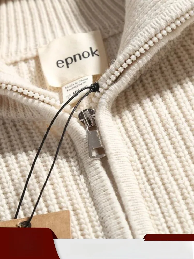 

Модное городское мужское вязаное пальто с длинными рукавами, воротником-стойкой, широким кроем и молнией, осенне-зимняя повседневная верхняя одежда