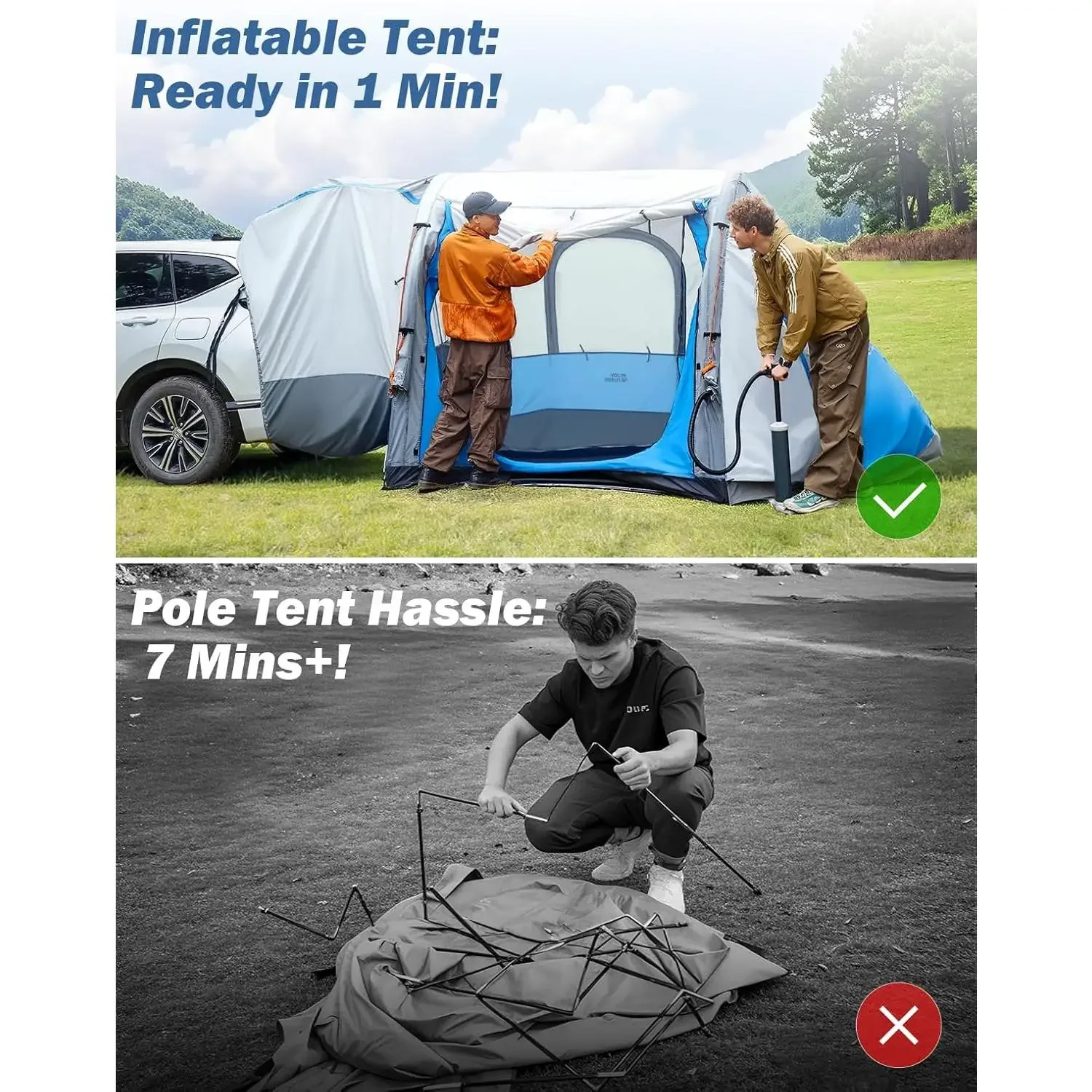 خيمة YOU-SUV مع مضخة قابلة للنفخ، مساحة أكبر بنسبة 30%، خيمة سيارة سهلة الإعداد للتخييم العائلي تتسع لـ 6 أشخاص، وسيارات الدفع الرباعي أو التخييم ذات الاستخدام المزدوج