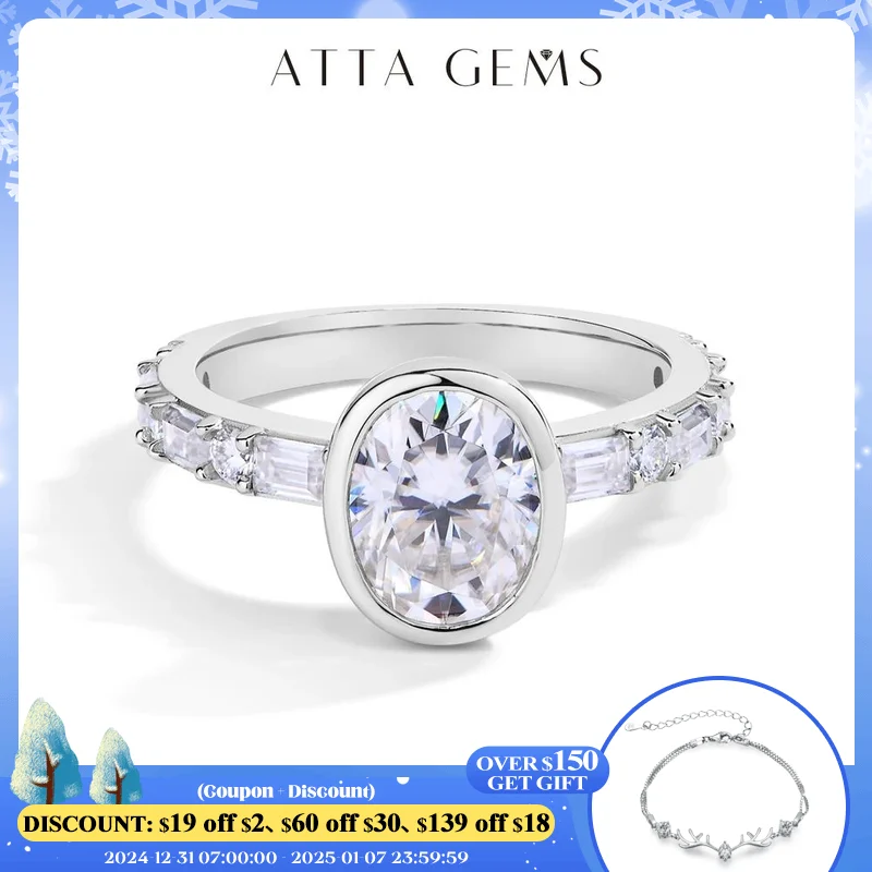 ATTAGEMS 2024 Top Quality Oval Cut 2.0CT Moissanite Rings for Women Solid S925 Sterling SIlver Fine Jewelry With GRA Certificate