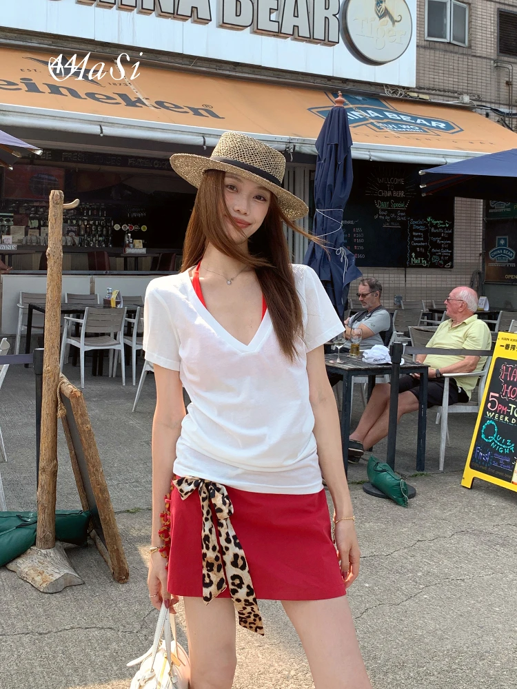 

Summer Moyal 44AaSi Multi-Color Ice Sensation V-Ne Базовая футболка Korean Sle Cotton Blend Moisture ng ort Sve