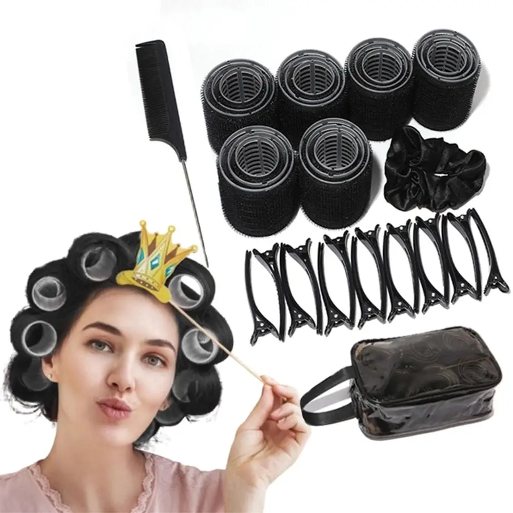 

35 шт., черные самозахватные бигуди, набор DIY, 3 размера, ролики, безнагревательные бигуди, пластиковые зажимы, многоразовый валик для вьющихся волос