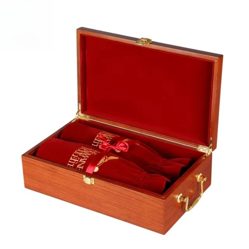 

Красная деревянная коробка для вина — футляр для хранения двойных бутылок и подарочной упаковки для любителей вина