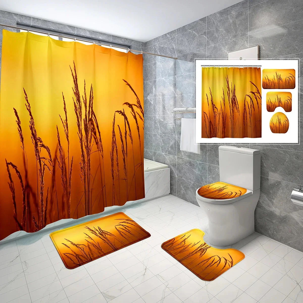 

Wild Plant Shower Curtain set Plant Shower curtain Bathtub Partition non-slip mat Toilet seat mat Bathroom Decoration set