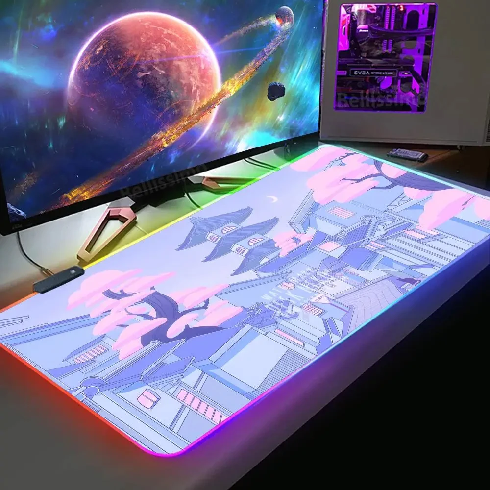 Large Ancient Moonlight Keyboard Pad Non-slip Sakura Computer Accessorie Pad Bedroom Floor Mat Xxl RGB Sakura Luminous Mouse Pad