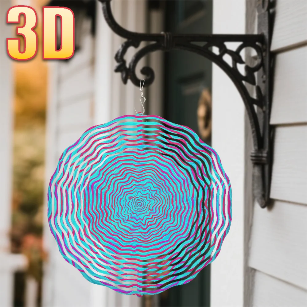 3D Vibrant Hypnotic Wave Wind Spinner - 10 Inch Metal Art with 360 Swivel Hook for Garden Patio Outdoor Decor Gift