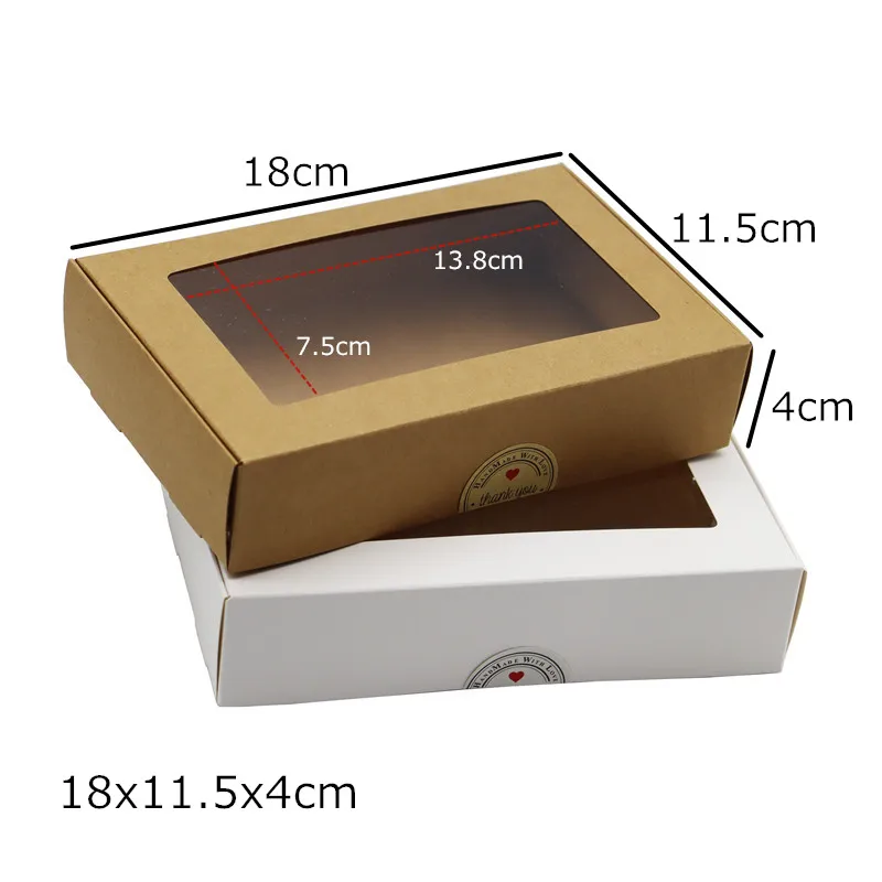 

20Pcs 18x11.5x4cm Kraft Paper Handmade Jewelry Packing Displays Gift Boxes Storage White Cardboard Windows Box