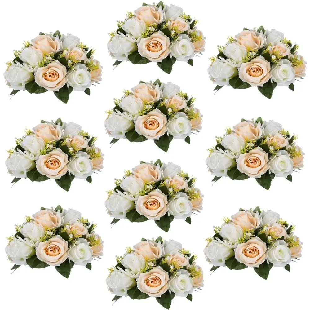 Pack of 10 Fake Flower Home Decor Suit for Wedding/Party Centerpiece Road Lead Flower Rack Decorations Valentine's Day Vase Room