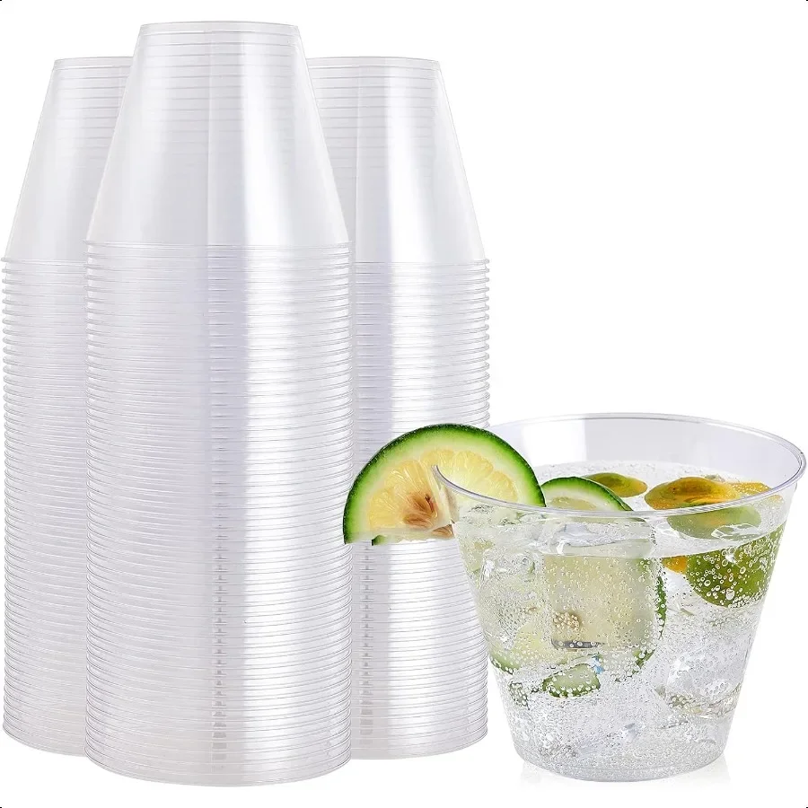 

Прозрачные пластиковые стаканчики на 9 унций, сверхпрочные жесткие пластиковые стаканчики, многоразовые, 100 шт.