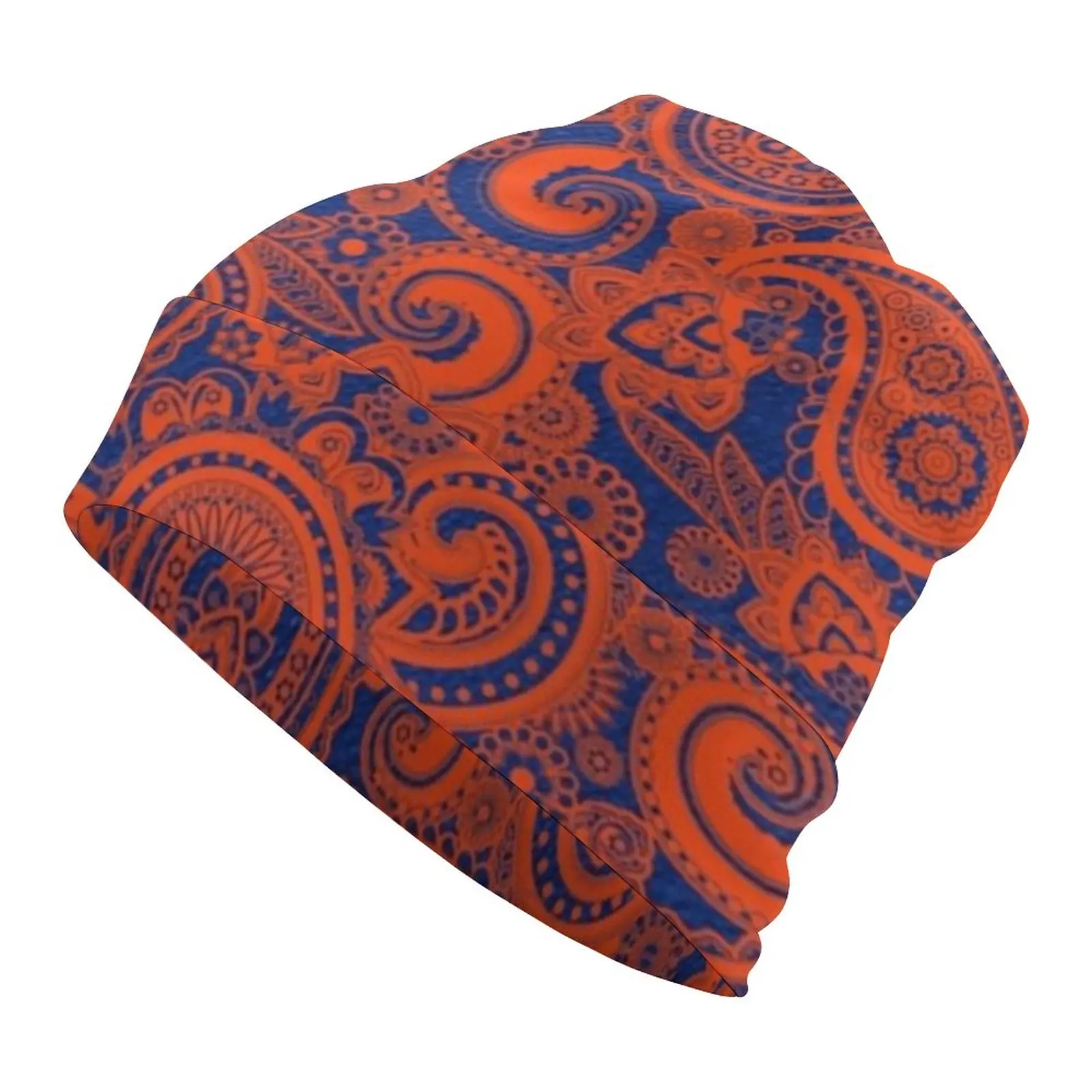 Paisley Print Beanie Hats Blue and Orange Street Caps Female Male Outdoor Sport Knit Hat Spring Custom Elastic Beanie Hats