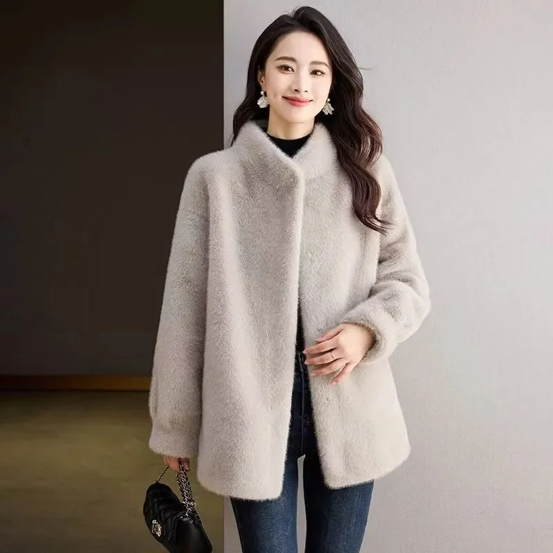 Environmental Protection Mink Velvet Coat Women New Fur Jacket Winter 2025 Thicken Fur Coat Long Fashion Collar Outwear Female