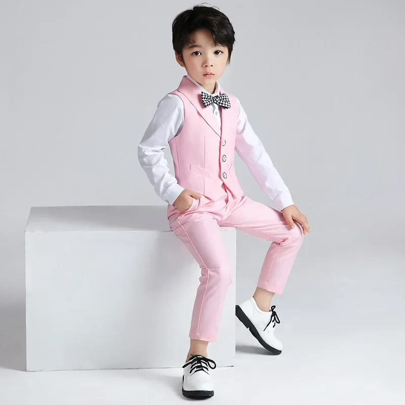 

2024 Baby Boys Vest Sets For Wedding Children's Vest Pants Shirt Bowtie 4Pcs Prom Costumes Kids Formal Waistcoat Ceremony Outfit