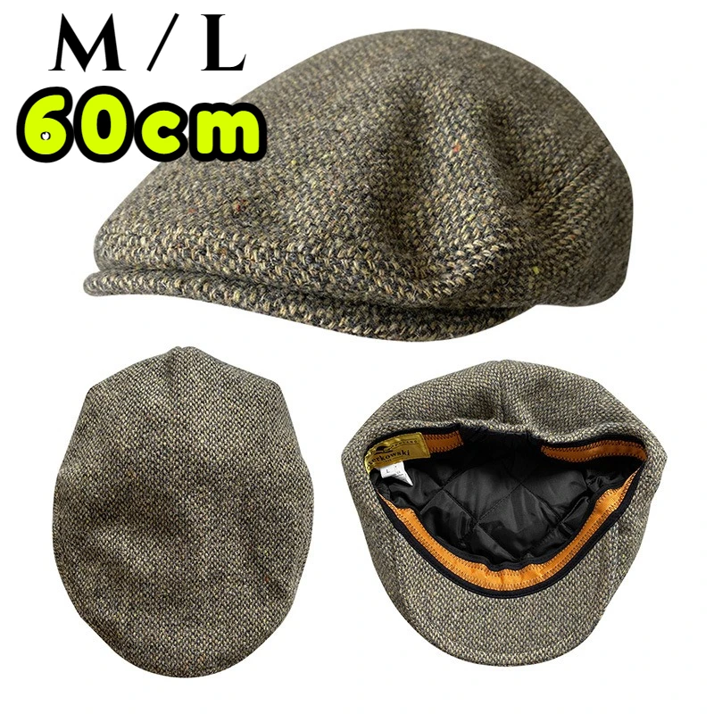 Gent Tweed Retro Big Size 60cm Newsboy Caps Men Autumn Woolen Striped Checkered Forward Hat Herringbone Flat Top Detective Beret