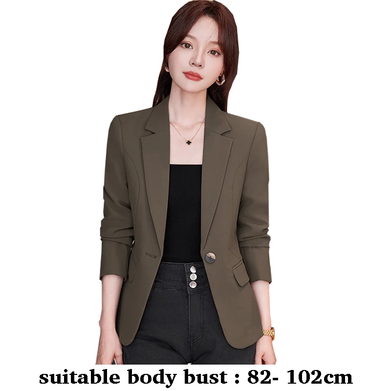 

High quality blazer for women one button notched collar autumn winter 2025 elegant fashion office clothes black white brown