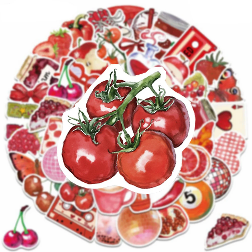 

10/30/50pcs INS Style Retro Red Cherry Downtown Stickers Aesthetic Decoration Decals DIY Luggage Phone Bike Cute Cartoon Sticker