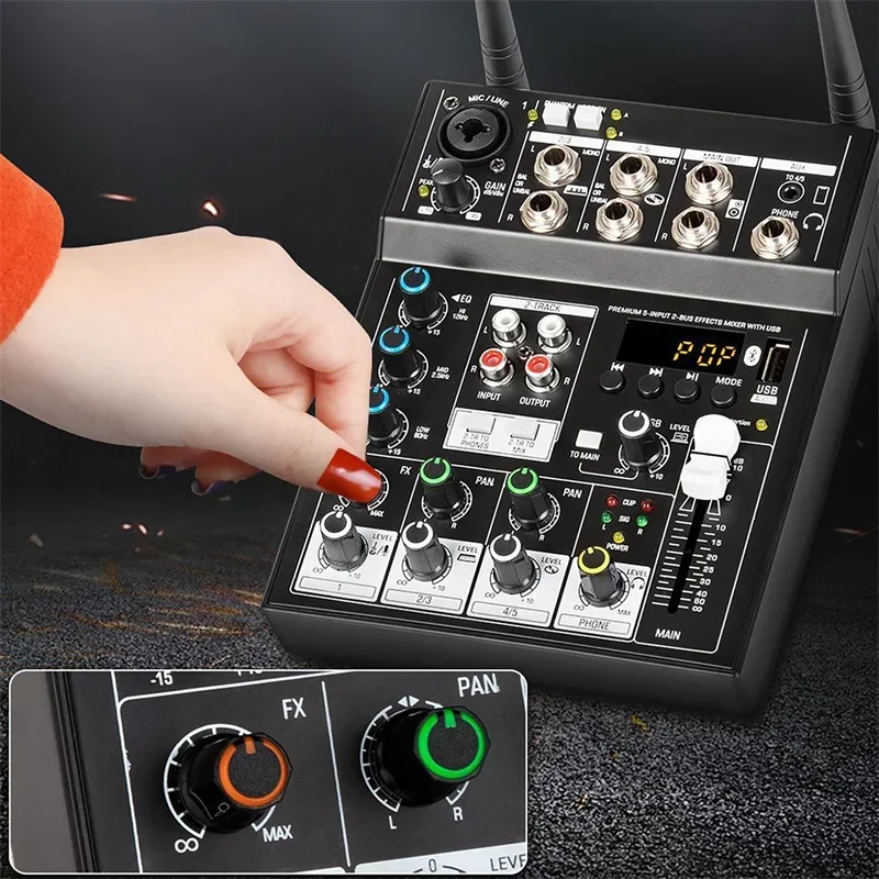 Wireless Microphone with Audio Mixer 4 Channels Karaoke Bluetooth Mic DJ for Studio TV Computer Home Party Show Church Wedding