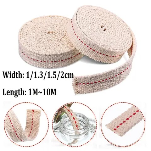 10M~1M Kerosene Lamp Wick Braided Cotton Wick Flat Cotton Oil Lamp Wick For Oil Lamp Width 1cm/1.3cm/1.5cm/2cm