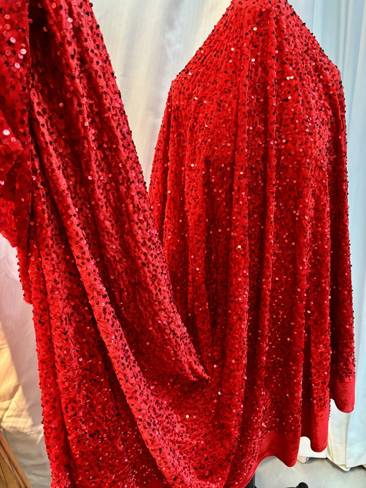 Real Picture Red Sequins Stretch Velvet Fabric Velour Apparel, Costume, Events, Decoration,Dress Dance Wear DIY Sewing Material