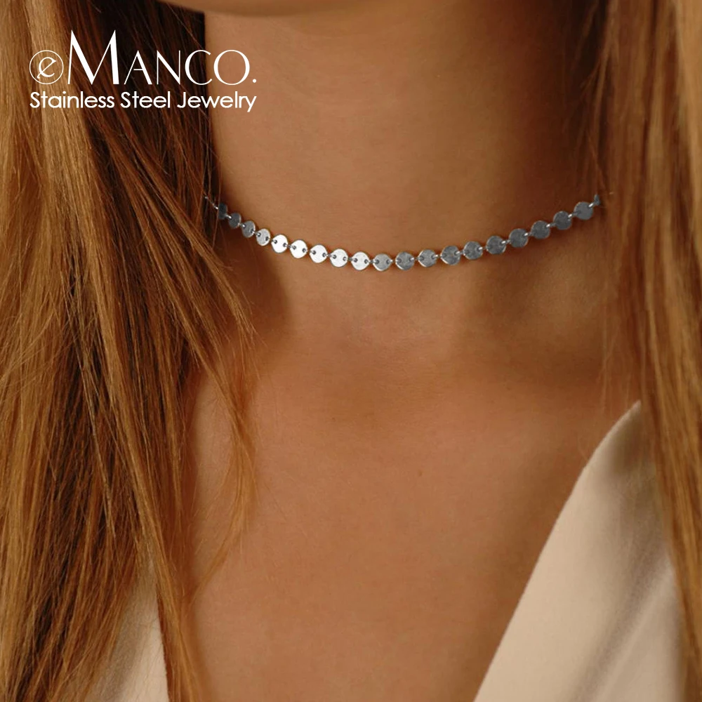 eManco Silver Color Stainless Steel Necklace For Women 4MM Round Chain Choker Fashion Short Necklace Jewelry Wholesale Direct