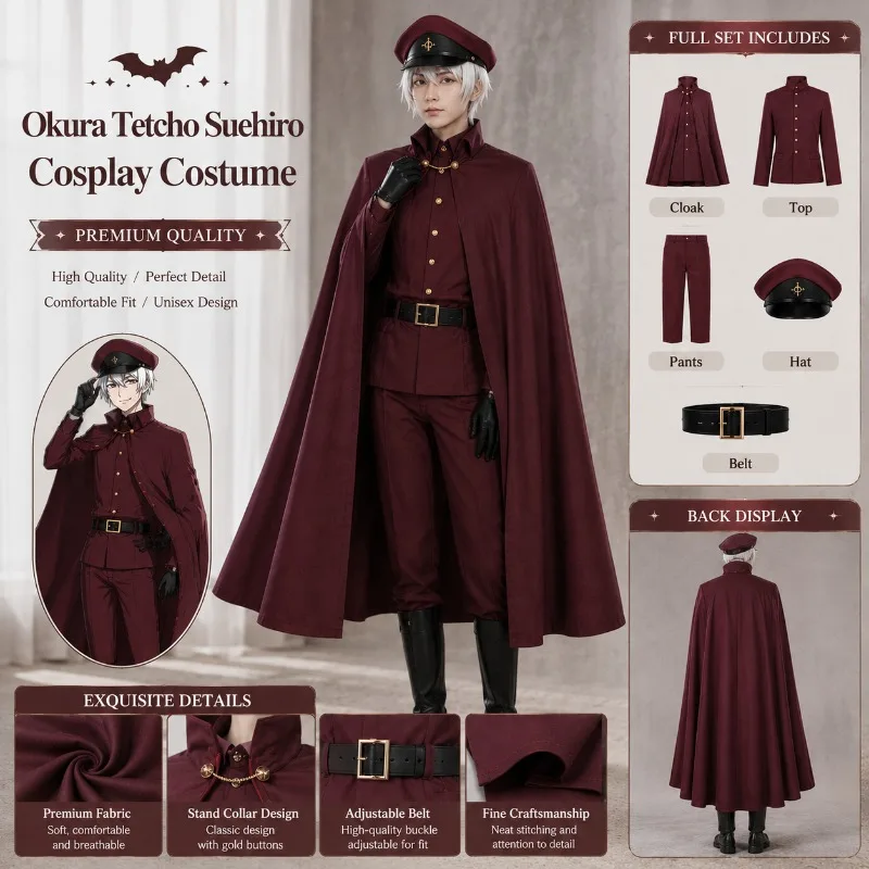 Anime Jagdhunde Okura Tetcho Suehiro Cosplay Kostüm Ranpo Edogawa Halloween Detektiv-Uniform