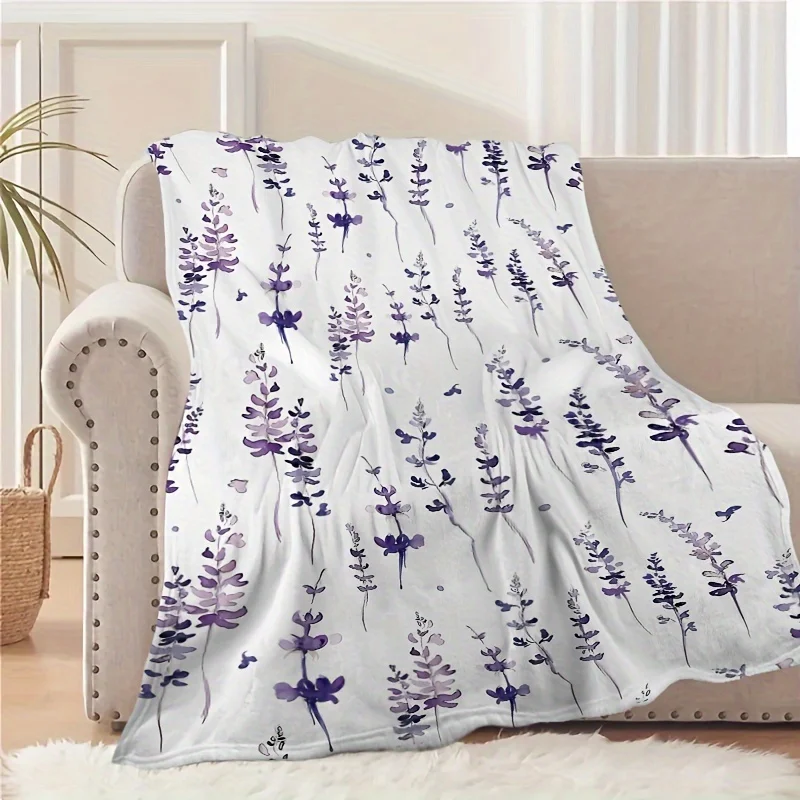 Watercolor Purple Wisteria Blanket Floral Hanging Vine Print Soft Flannel Fleece Throw Blanket for Bed Sofa Living Room Home