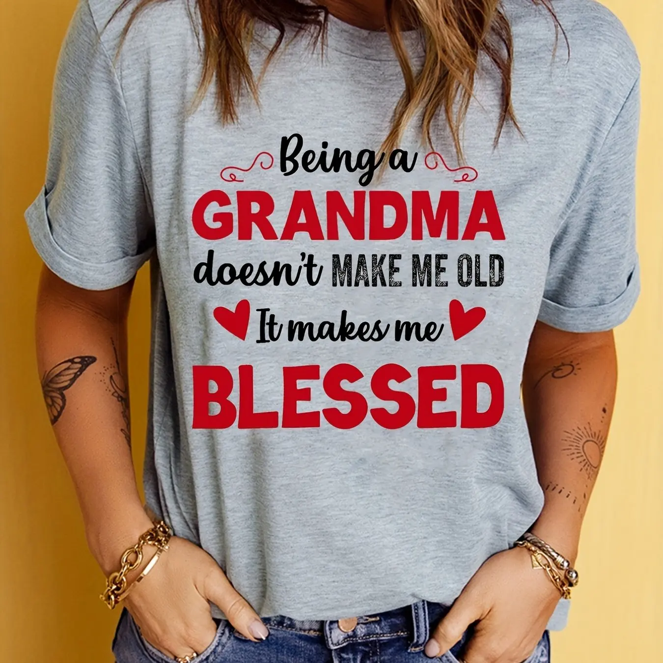 Women's High Quality Cotton T Shirt Celebrate Mother's Day with a Blessed Grandma Print T-Shirt - Stylish & Comfy TShirt