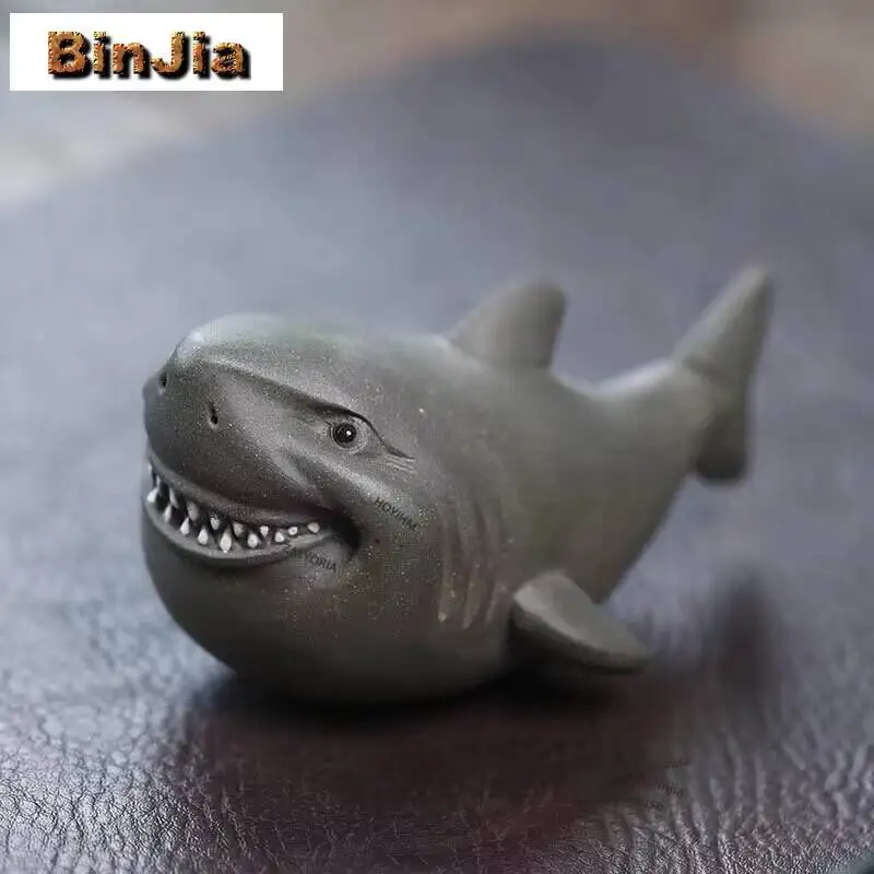 Yixing Purple Clay Giant Toothed Shark Tea Pet Household Creative Handmade Sculpture Crafts Zen Tea Figurine Teaware Decoration