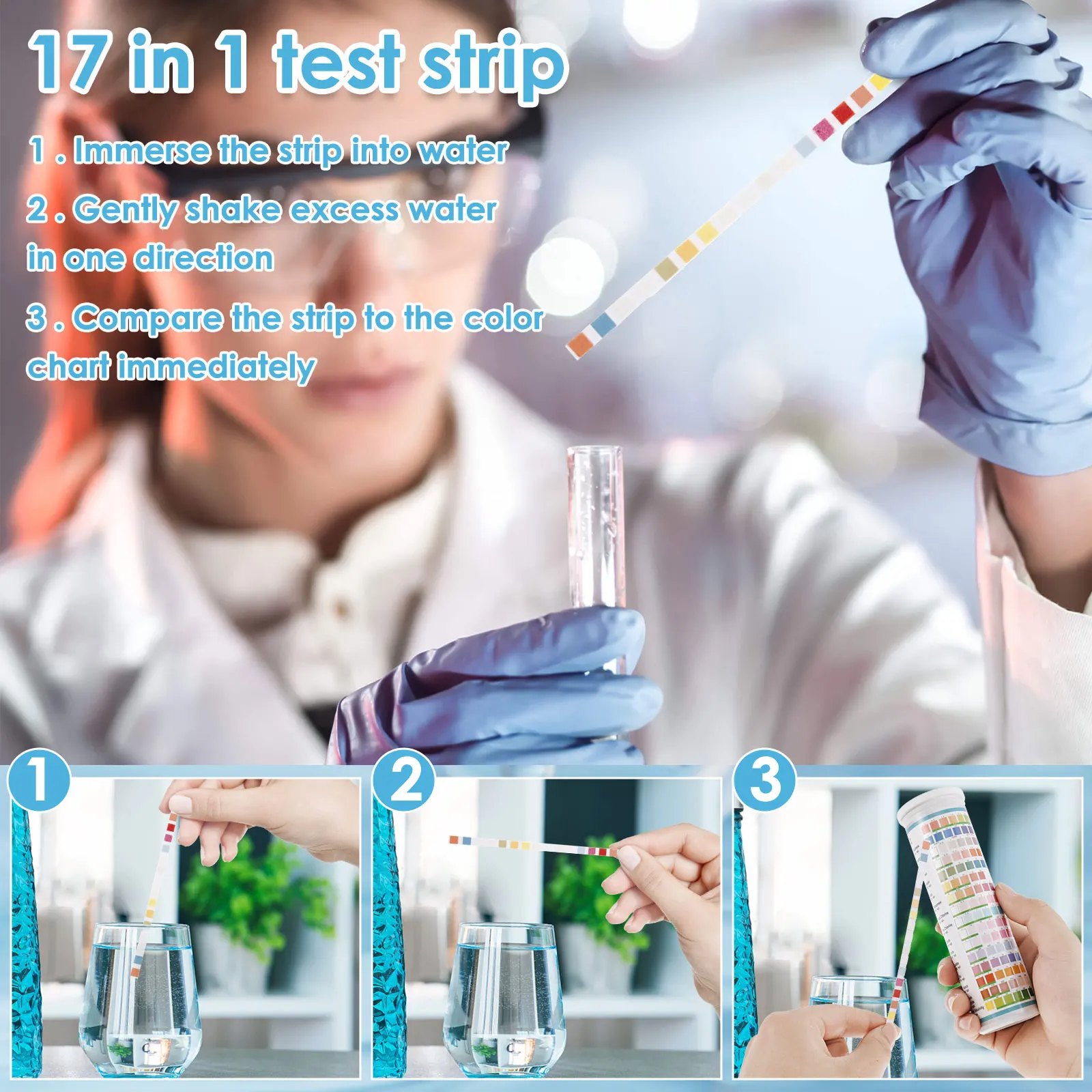 100Pcs Aquarium Test Strips 5-17 in 1 Fish Tank Water Testing Kits with Test Tube Freshwater Saltwater Water Quality Test Kit