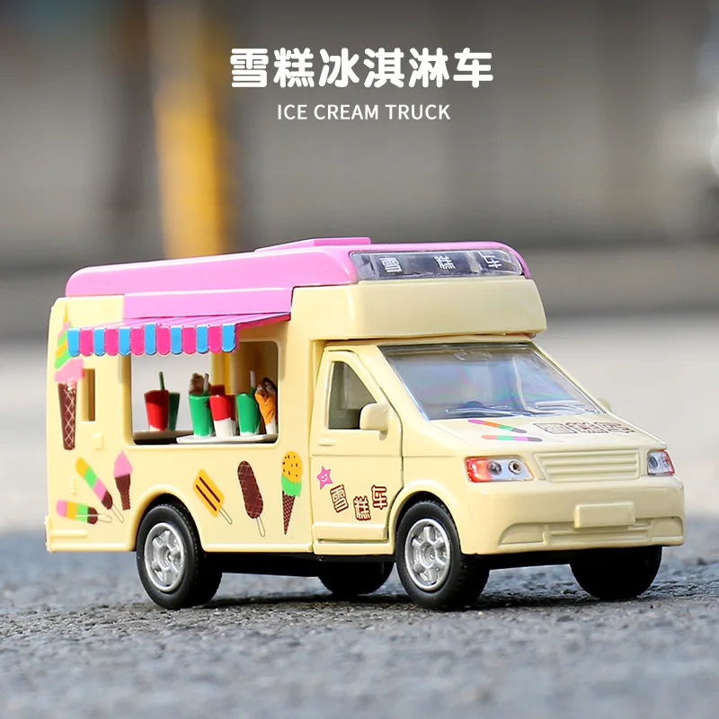 

Simulation Alloy Ice Cream Fast Food Ice Cream Truck Model Sound And Light Rebound Children Toy Car Gift B319