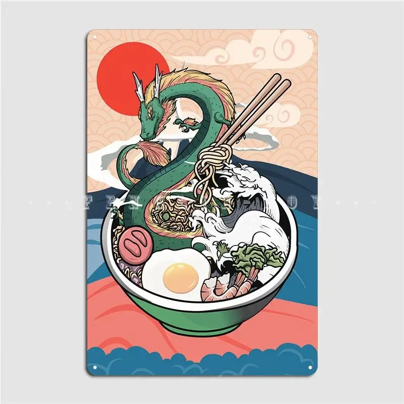 Ramen Dragon Japanese Soup Metal Sign Cinema Living Room Design Poster Wall Tin Sign Poster