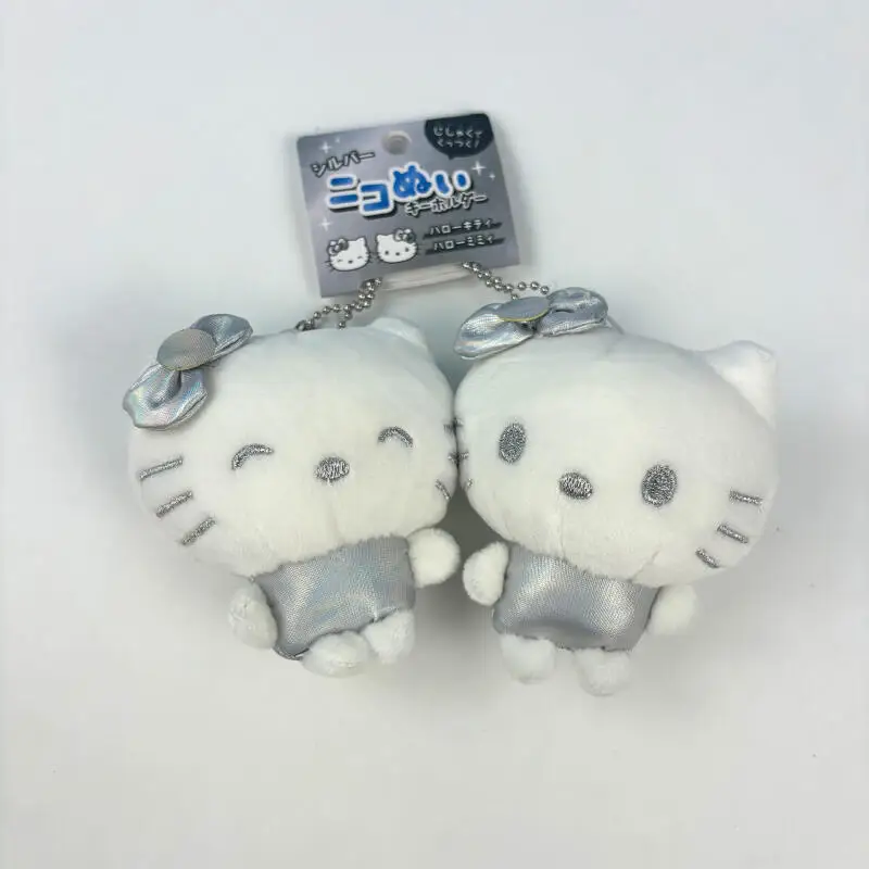 Kawaii Cartoon Hello Kitty Plush Toys Keychain Silver Sticker Magnetic Anime Peripheral Backpack Pendant Friend Birthday Gift