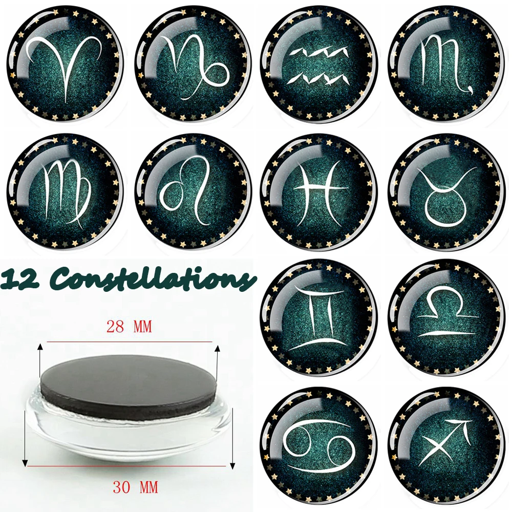 12 Constellation Refrigerator Magnets Zodiac Signs Glass Cabochon Magnet Fridge Stickers Creative Interesting Home Decor