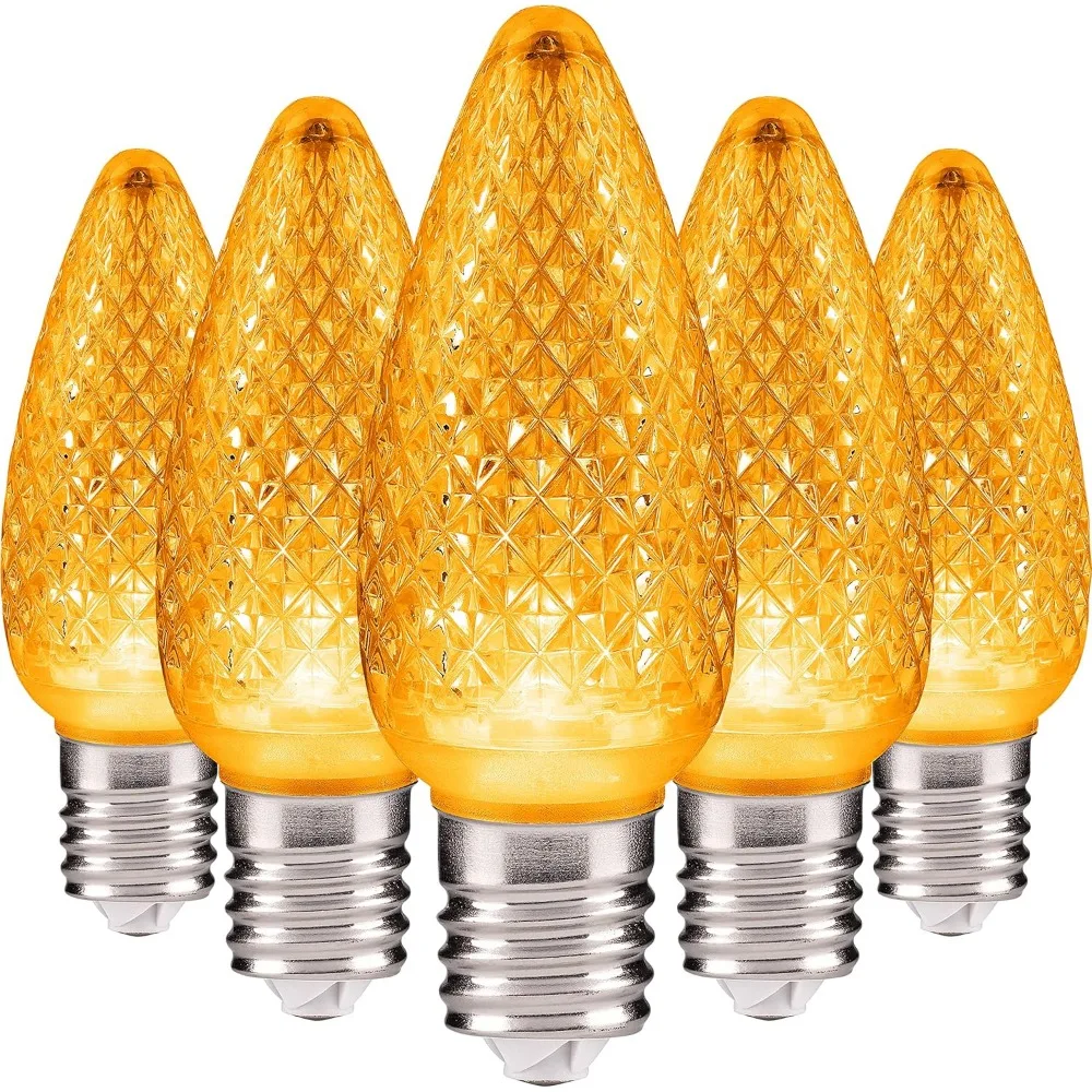 Lot de 500 ampoules de Noël LED à facettes jaunes C9, ampoules de remplacement durables pour l'intérieur et l'extérieur, pour la décoration de vacances