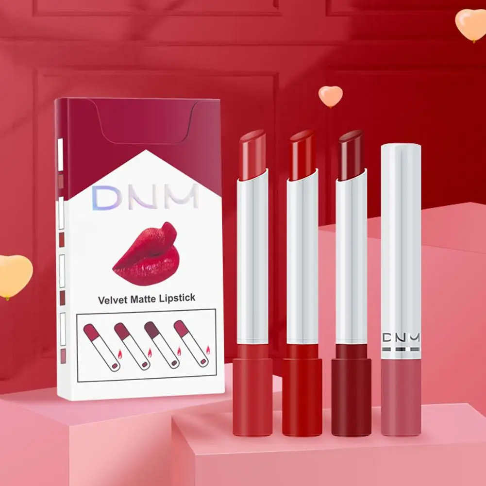 4 pz/scatola rossetto a forma di sigaretta opaco impermeabile tubo di fumo a lunga durata rossetto lucido velluto Lip Tint Set di rossetti per sigarette