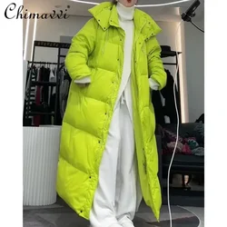 2024 Autumn and Winter Warm Over The Knee Long Candy Color Hooded Thick European Super Long 90 White Duck Down Jacket For Women