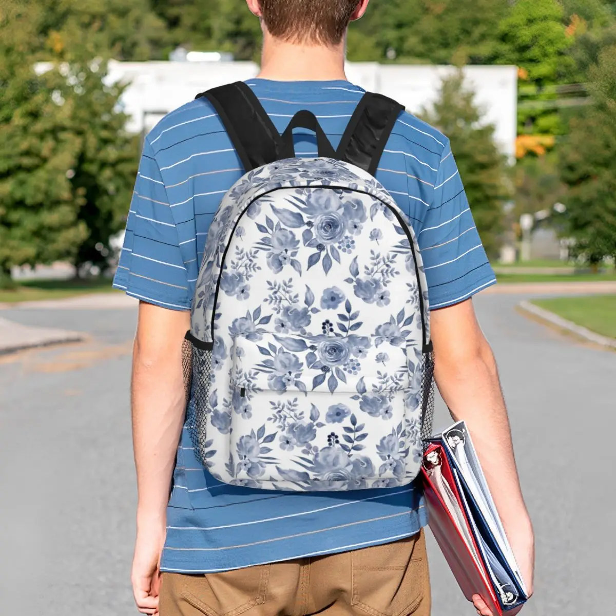 Rucksack im Hamptons-Stil mit Blumenmuster, für Studenten, Büchertasche, für Männer und Frauen, Schultasche, Laptop-Umhängetaschen