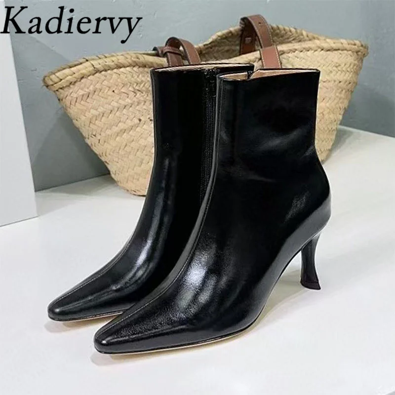 Sexy Kitten Heels Ankle Boots For Women Genuine Leather Party Shoes Woman Round Toe High Heels Short Boots Woman Botas Mujer