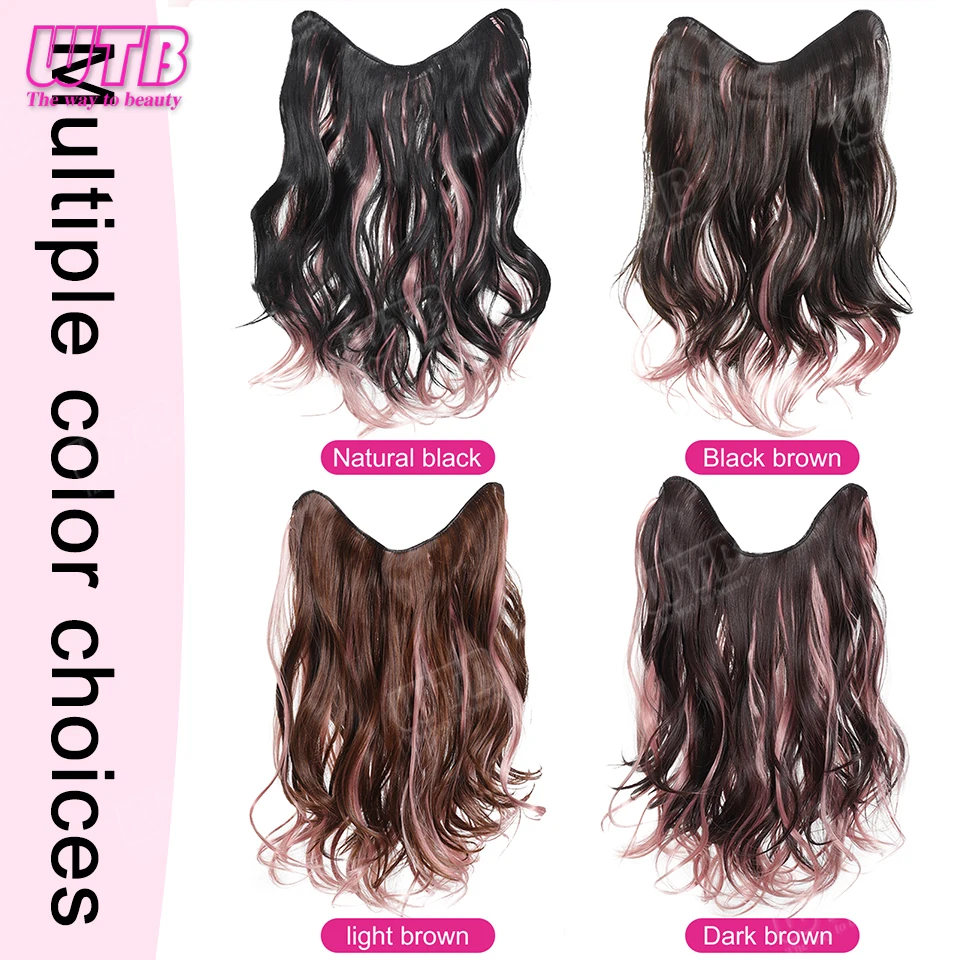 Synthetic Long Wavy 5 Clip In Hair Extensions 18Inch Synthetic Fiber Heat Resistant Hairpiece Black Pink False Hair Daily Use