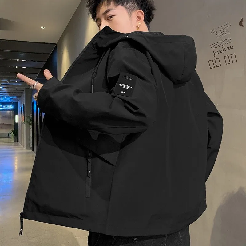 

Spring Jaet Men's Hooded Windbreaker New 2025 Sli Bla Casual Outerwear Youth Faion Windproof Zipper Decoration