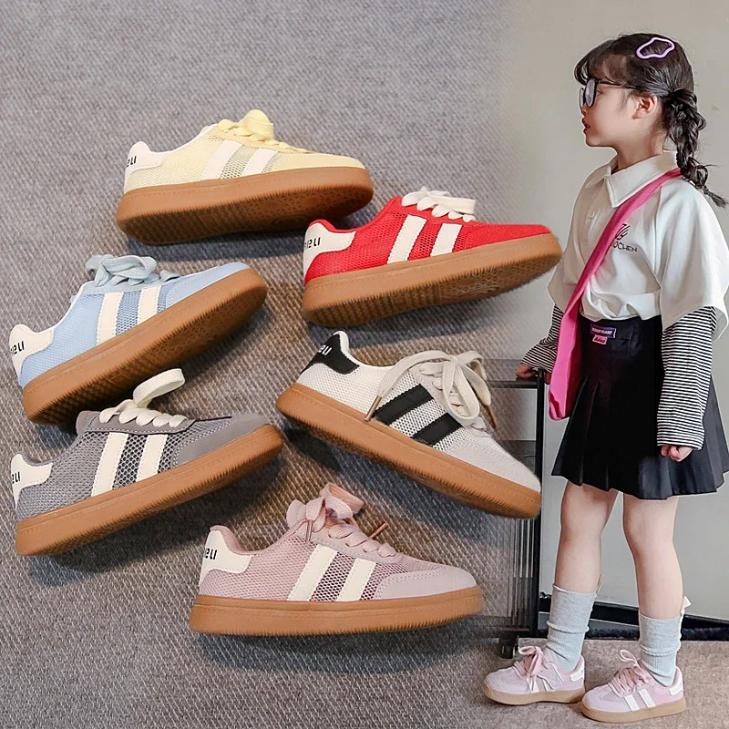 

Children's Breathable Sneakers Summer New 3-18 Years Old Blue Boys Girls Gump Shoes Yellow Soft Non-slip Kids De Training Shoes