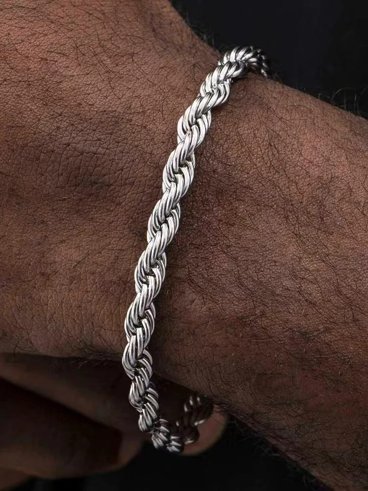 Braccialetto a catena intrecciata in acciaio inossidabile Hip-Hop Rock per uomo bracciale semplice Color argento accessori regalo gioielli di moda