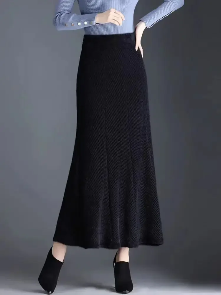 

2024 Autumn and Winter New Thickened Knitted Half Skirt for Women Slim Elegant Generous Mid Length A Line Leisure C56