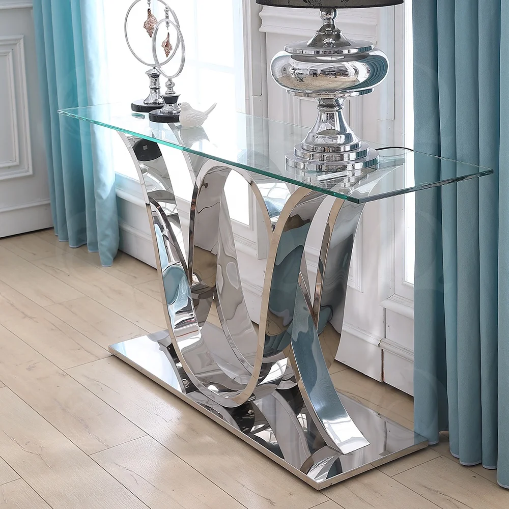 Woonkamer Meubels Set Rvs Glas Top Metalen Console Tafel