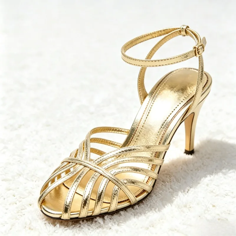 Sexy Gold Hollow Narrow Band High Heel Sandal Women Fashion Ankle Strap Buckle Thin Heel Designer Shoe Elegant Dinner Dress Shoe view 2