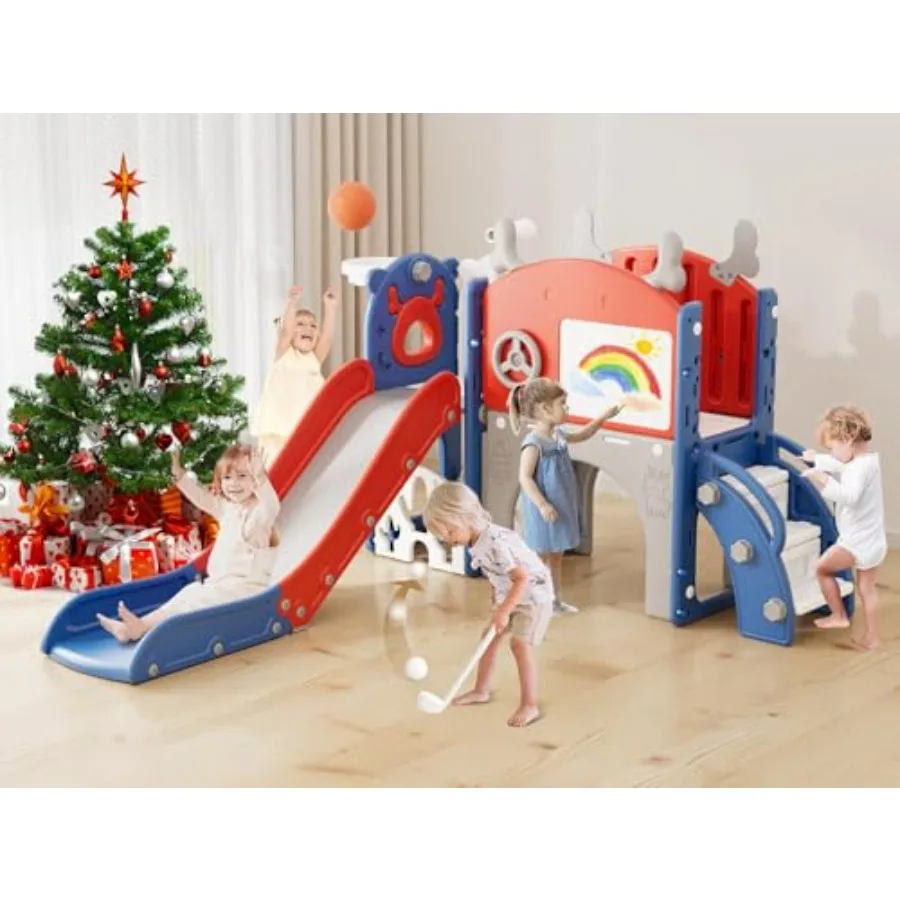 Tobogán para niños pequeños 12 en 1, tobogán para niños de 1 a 3 años, nueva actualización con juego de Golf, tablero de dibujo de aro de baloncesto para juegos de interior y exterior