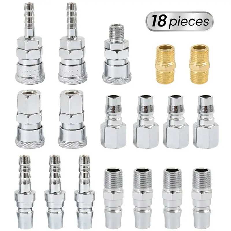ABMR-For Air Hoses And Pneumatic Tools-18-Piece For Air Compressor Quick-Connect Fitting Set-Quick-Change Couplers And Plugs