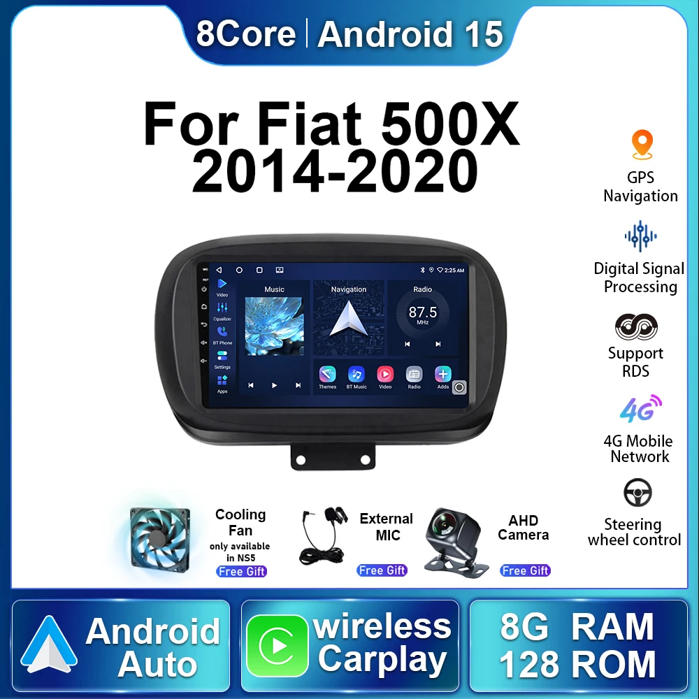 

8 + 128G 5G Автомобильный радиоприемник для Fiat 500x 2014-2020 Android15 Авторадио Мультимедийный видеоплеер Стерео Беспроводной Carplay Навигация GPS