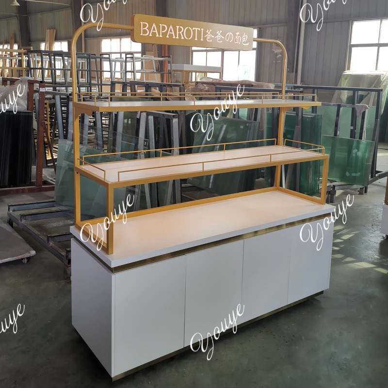 Bread Display Cabinet Cake Shop Side Island Cabinet Solid Wood Commercial Glass Material Designer