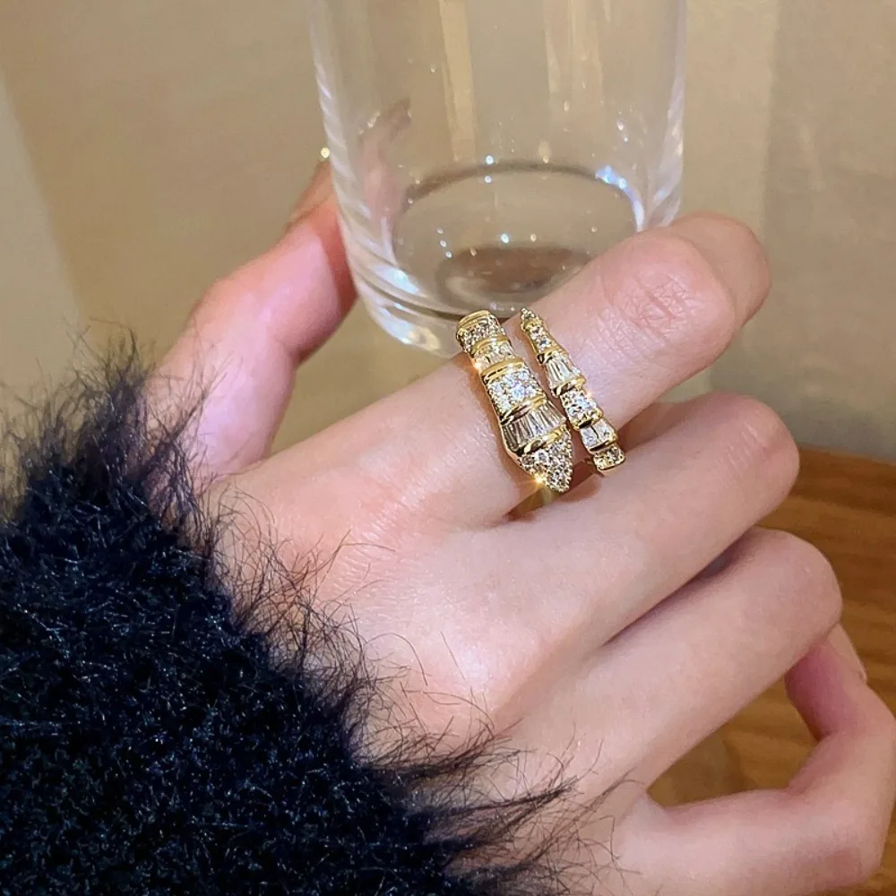 Fashion Shiny Snake Bone Open Rings Open Ring Jewelry Gifts Snake Shape Ring Copper Zircon Rings Women