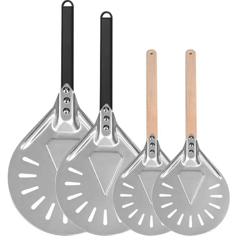 

Round 7/8/9 Inch Pizza Turning Peel Turner Spinner Long Handle Perforated Aluminum Pizza Peel Pizza Oven Accessories