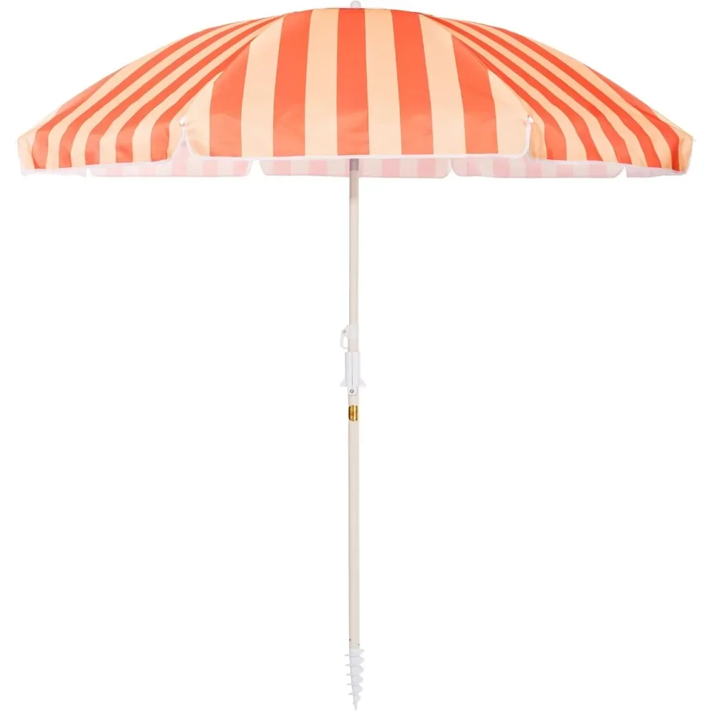 

6.5' Beach Umbrella with Sand Anchor and 7' Tall Telescopic Aluminum Pole - UPF 50+